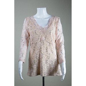 Boston Proper Sequin & Lace Long Sleeve Top Sz Lg